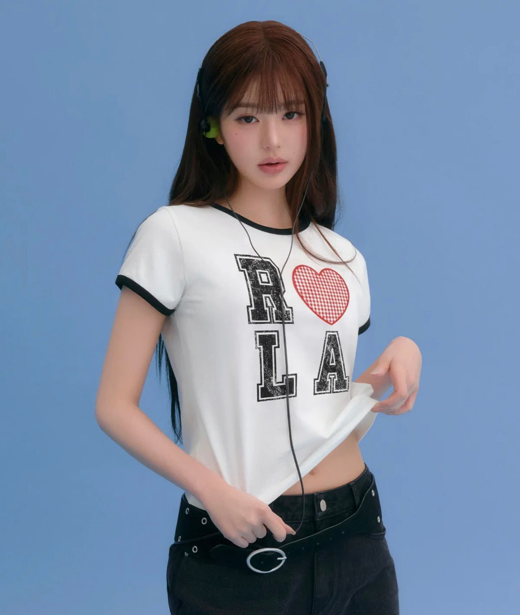 [ROLAROLA] I LOVE ROLA PATCHWORK RINGER T-SHIRT WHITE