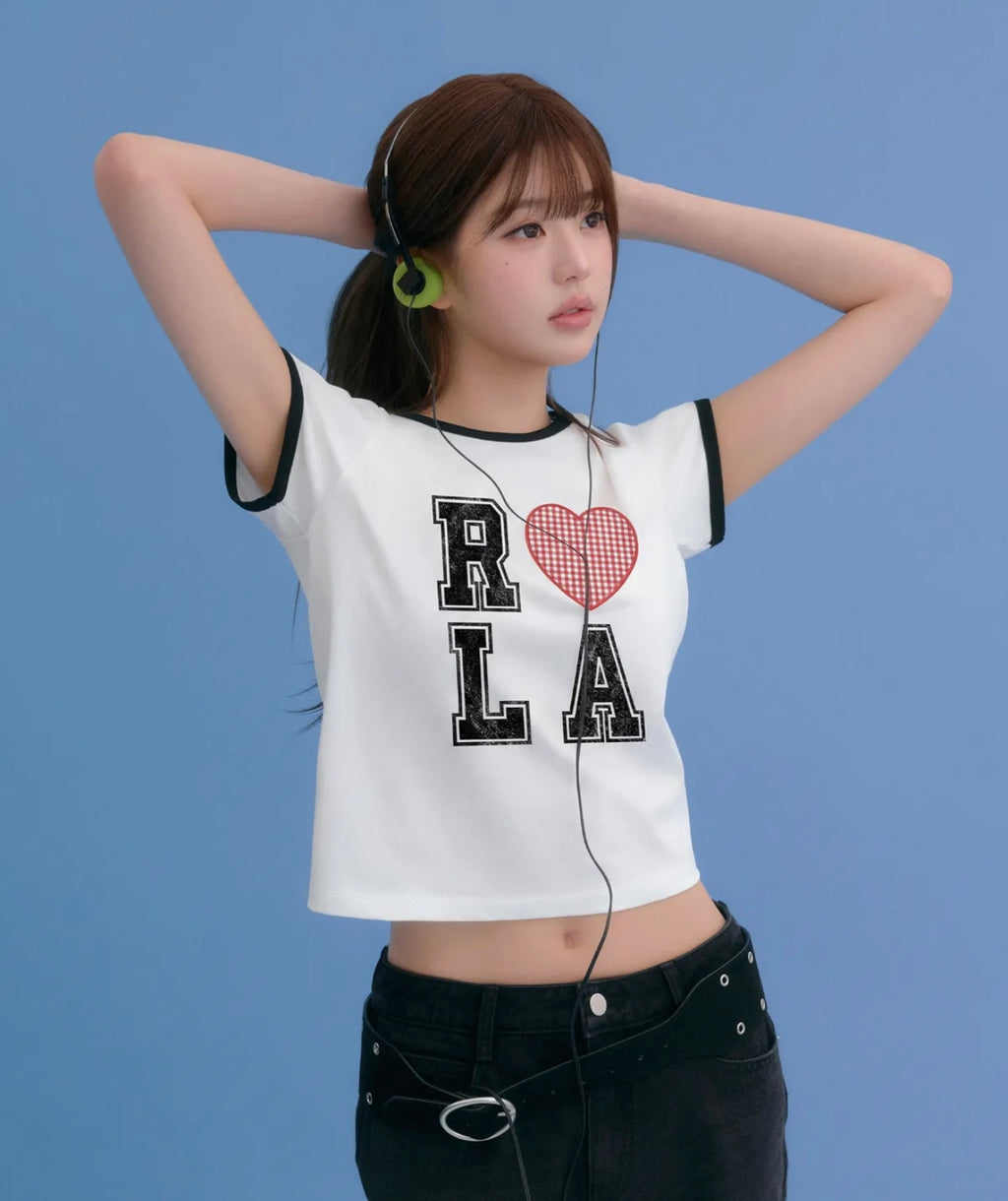 [ROLAROLA] I LOVE ROLA PATCHWORK RINGER T-SHIRT WHITE