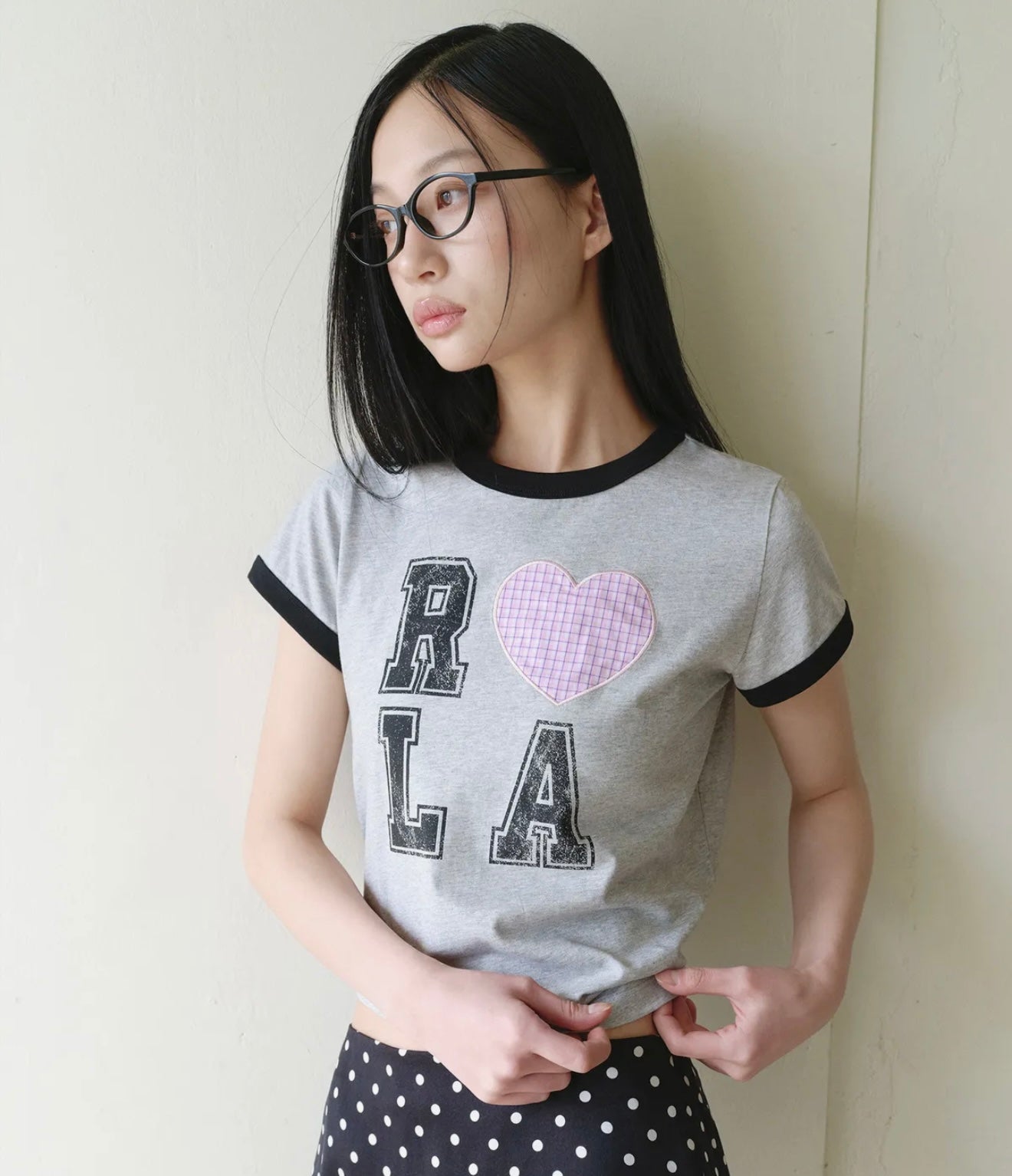 [ROLAROLA] I LOVE ROLA PATCHWORK RINGER T-SHIRT WHITE