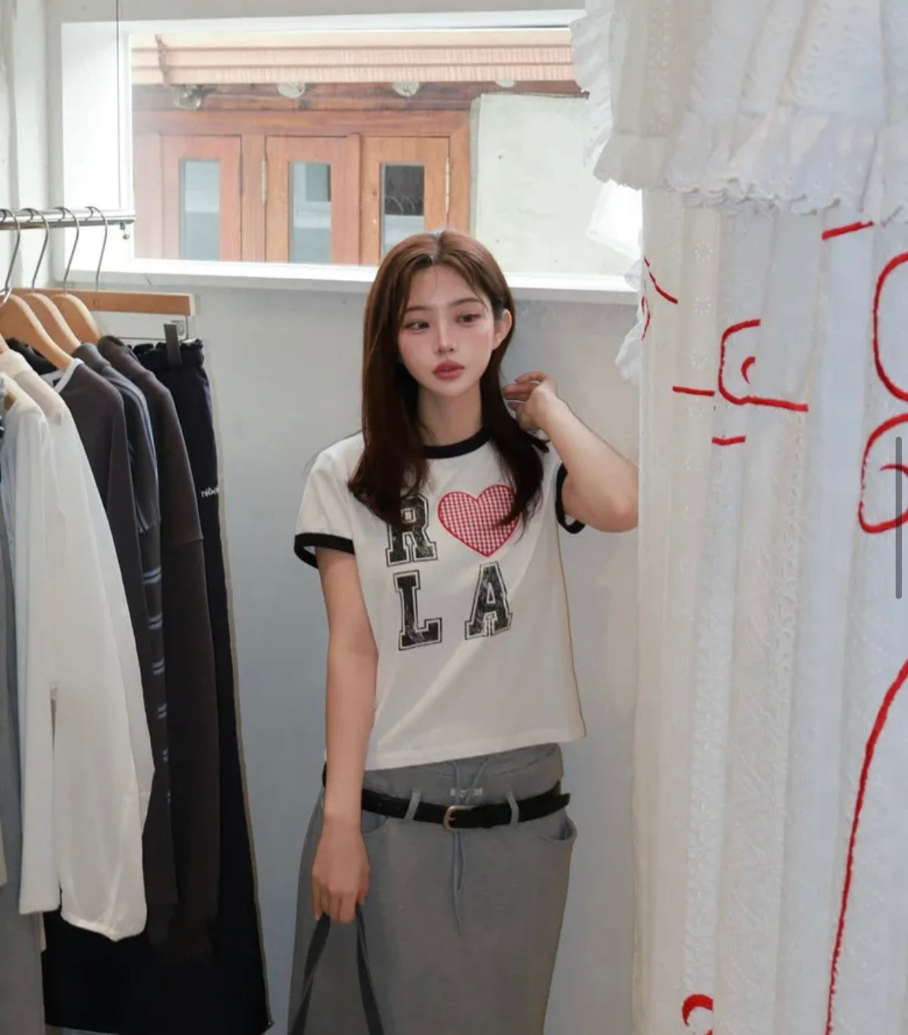 [ROLAROLA] I LOVE ROLA PATCHWORK RINGER T-SHIRT WHITE