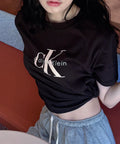 [Calvin Klein] Women’s Monogram Logo Short Sleeve T-Shirt (Black)