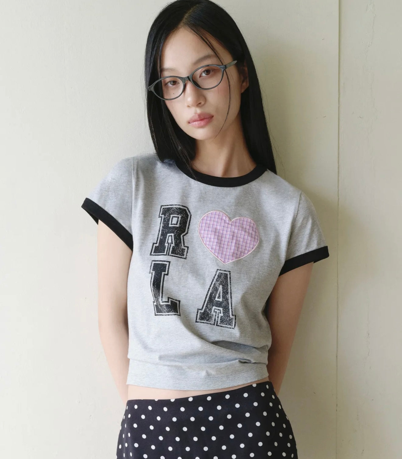 [ROLAROLA] I LOVE ROLA PATCHWORK RINGER T-SHIRT WHITE