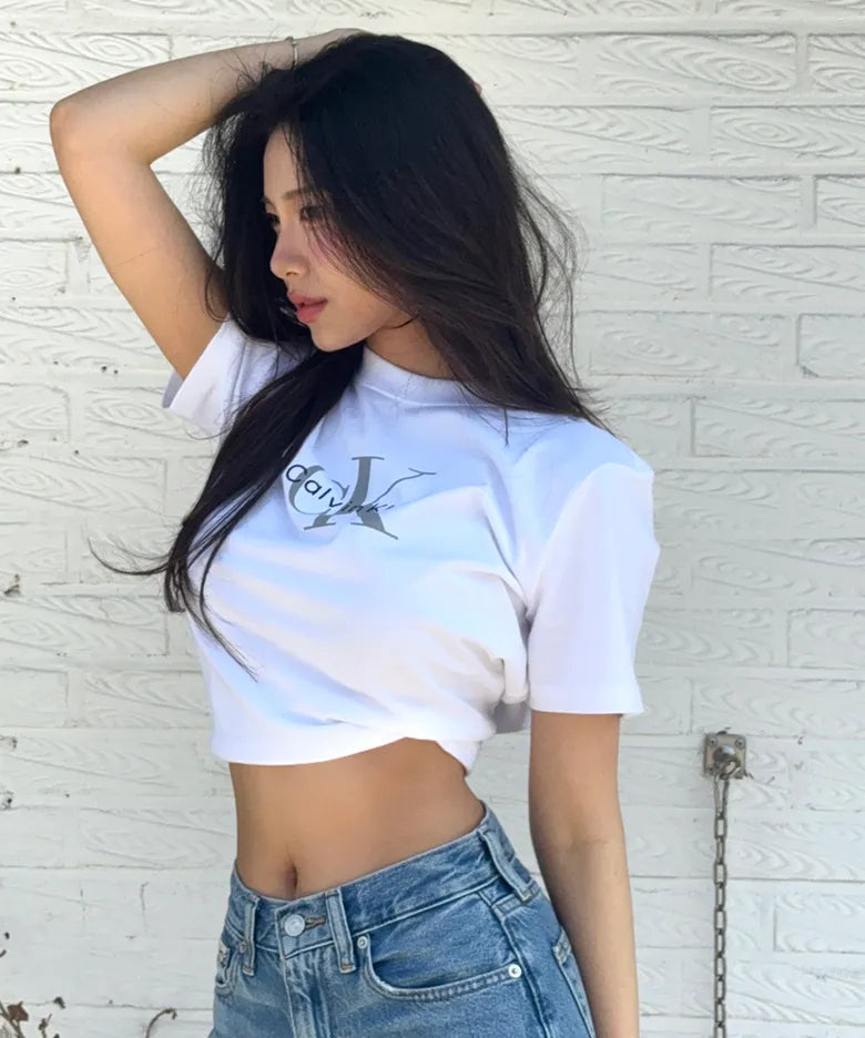 [Calvin Klein] Women’s Monogram Logo Short Sleeve T-Shirt (White)