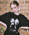 [RONRON] Double Ribbon Over Fit T Shirt Black