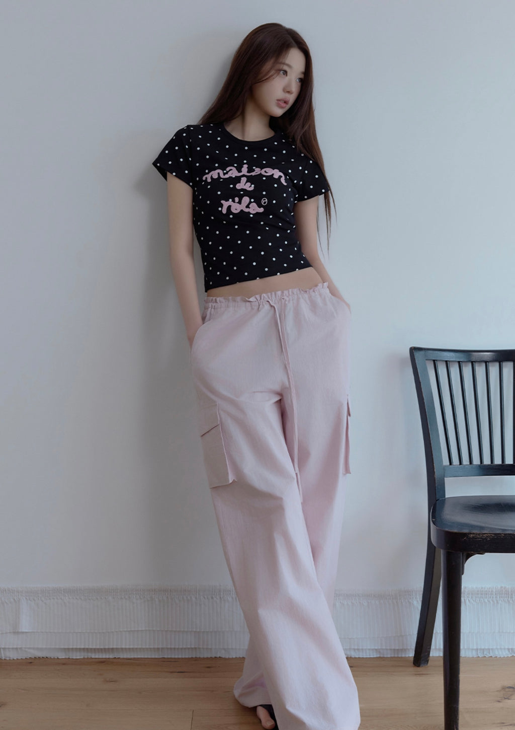 [ROLAROLA] MAISON DE ROLA EMBROIDERY DOT T-SHIRT BLACK