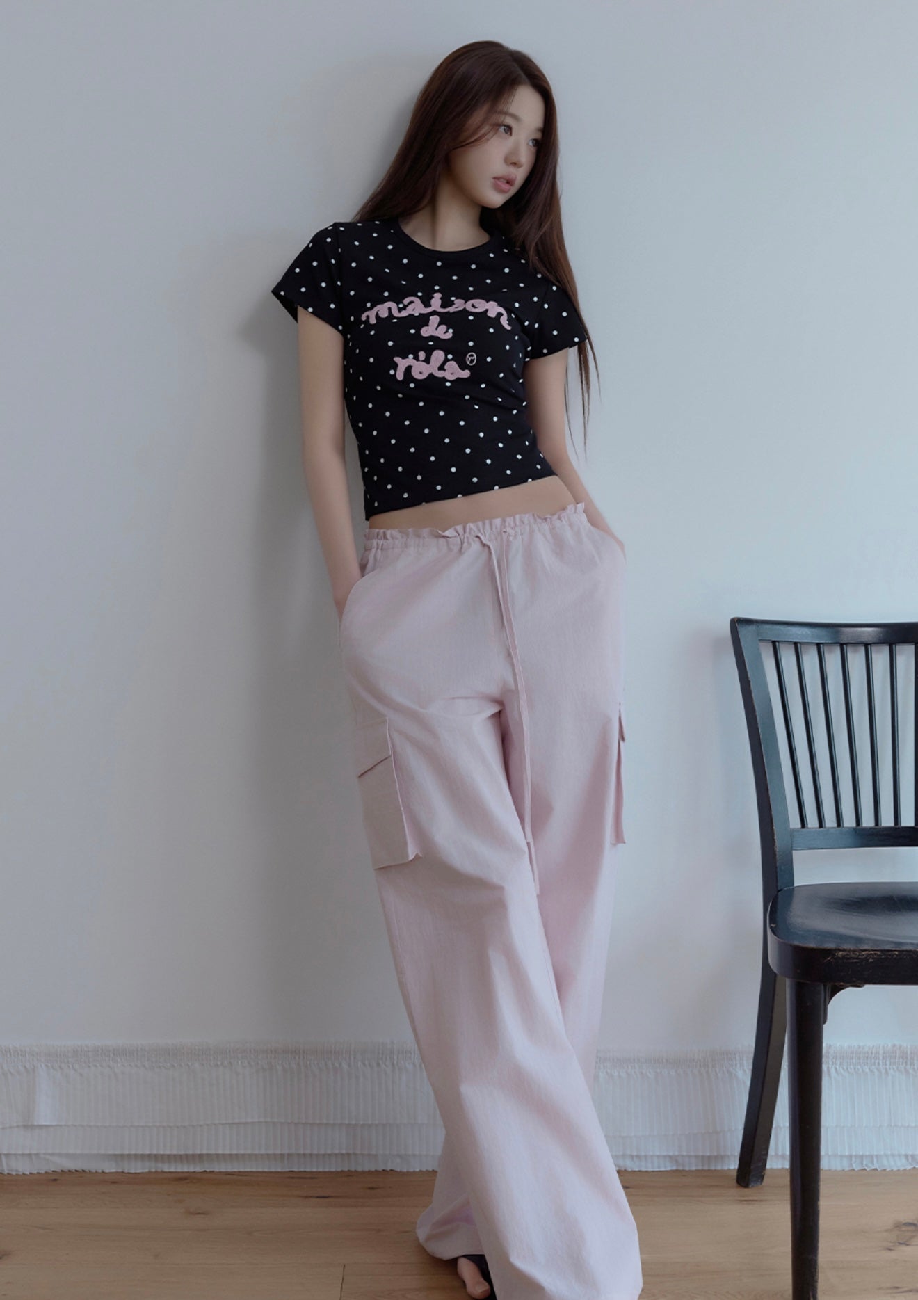 [ROLAROLA] MAISON DE ROLA EMBROIDERY DOT T-SHIRT BLACK